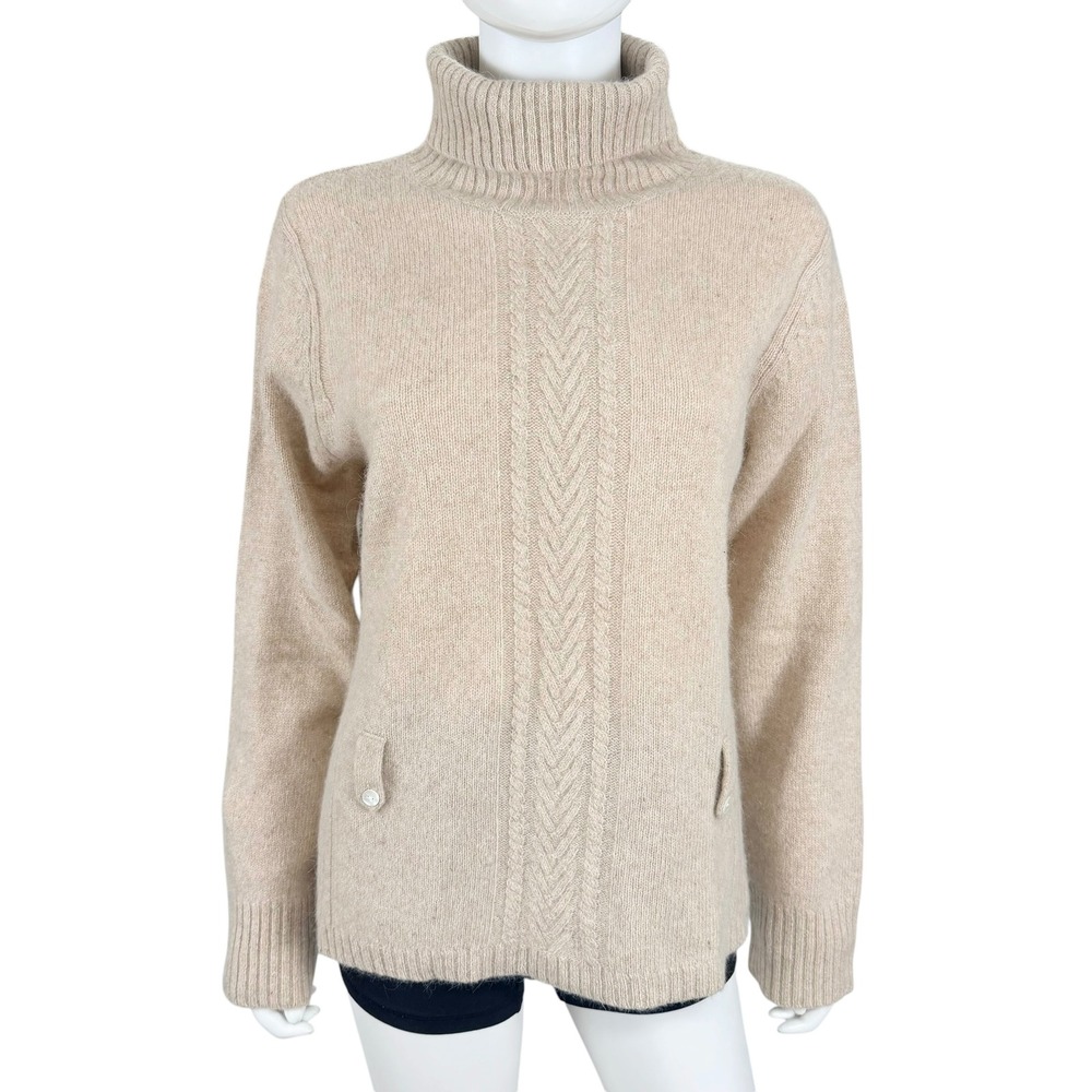 Carole Little Vintage Angora Lambs Wool Turtleneck Sweater Cable Knit  Luxury L